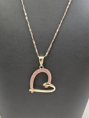 Sparkly Pink Hollow Heart Gold Filled Necklace